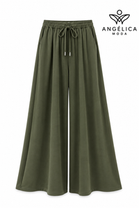 Conjunto de mujer verde militar de algodón con sudadera de cuadros y pantalón ancho