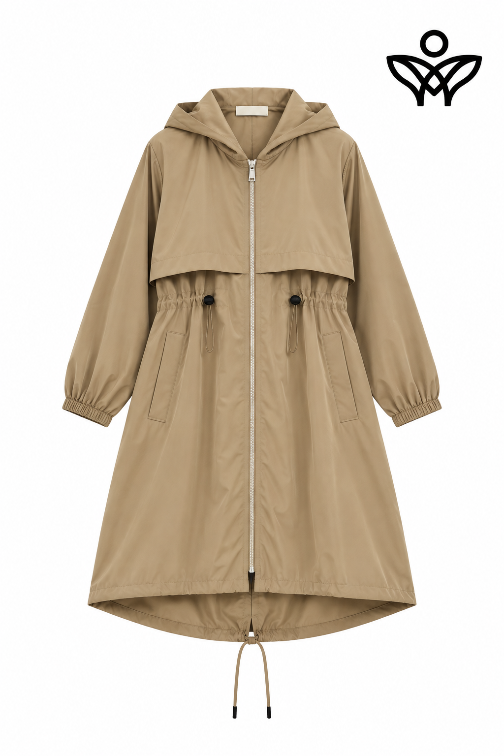 Trench gabardina beige con capucha y cintura ajustable