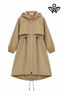 Trench gabardina beige con capucha y cintura ajustable