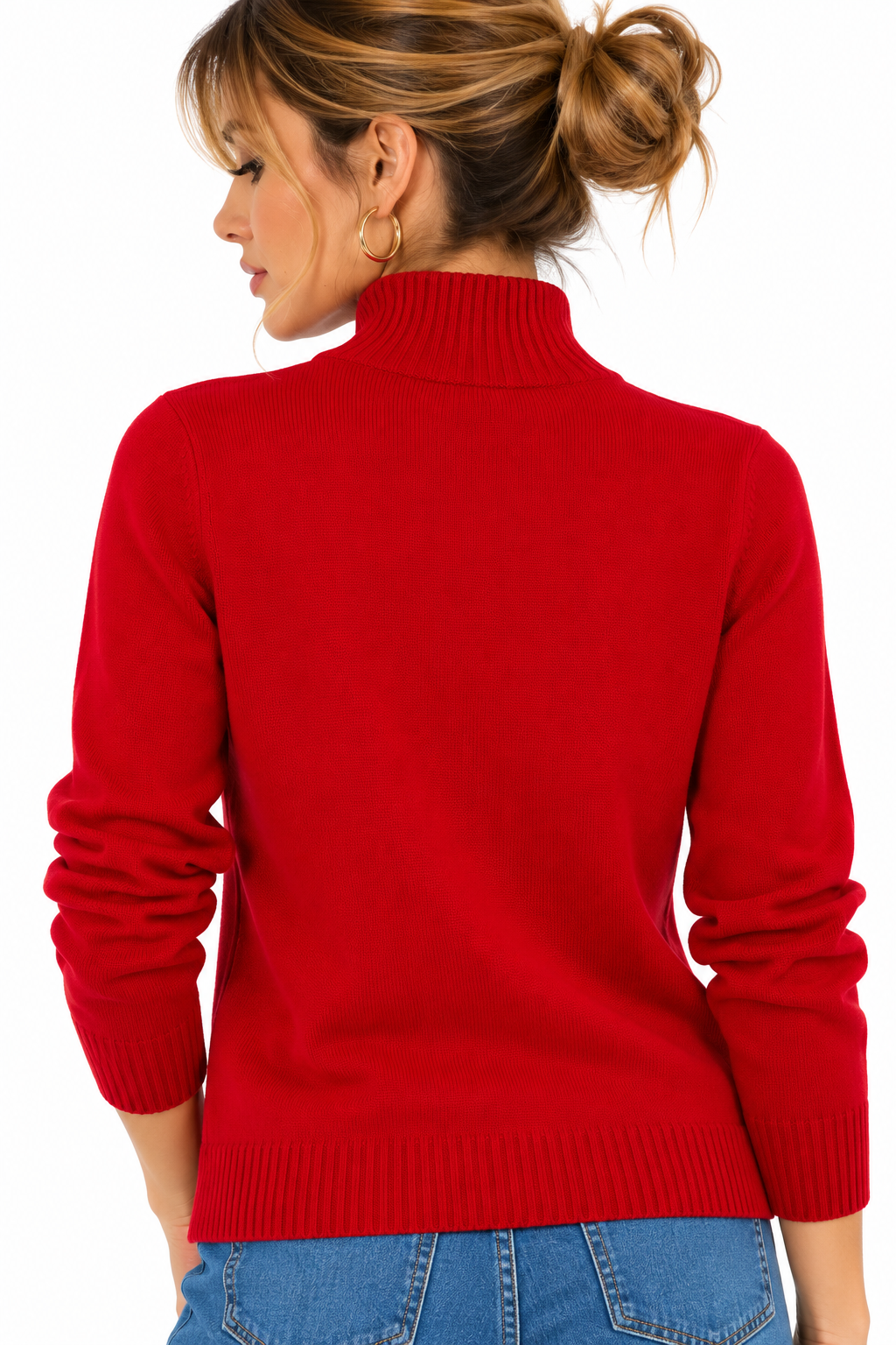 Jersey rojo de mujer con cuello perkins de punto suave