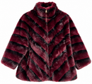 Chaqueta de pelo sintético burdeos y negro para mujer con cremallera