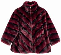 Chaqueta de pelo sintético burdeos y negro para mujer con cremallera