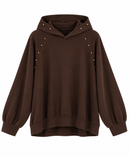 Sudadera de mujer marrón chocolate con capucha y detalles dorados