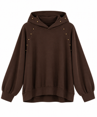 Sudadera de mujer marrón chocolate con capucha y detalles dorados