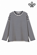 Camiseta de rayas marino y beige de manga larga con aberturas laterales