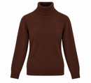 Jersey de punto marrón chocolate para mujer con cuello alto vuelto
