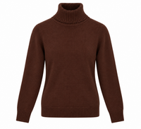 Jersey de punto marrón chocolate para mujer con cuello alto vuelto