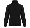 Jersey de punto negro para mujer con cuello alto vuelto