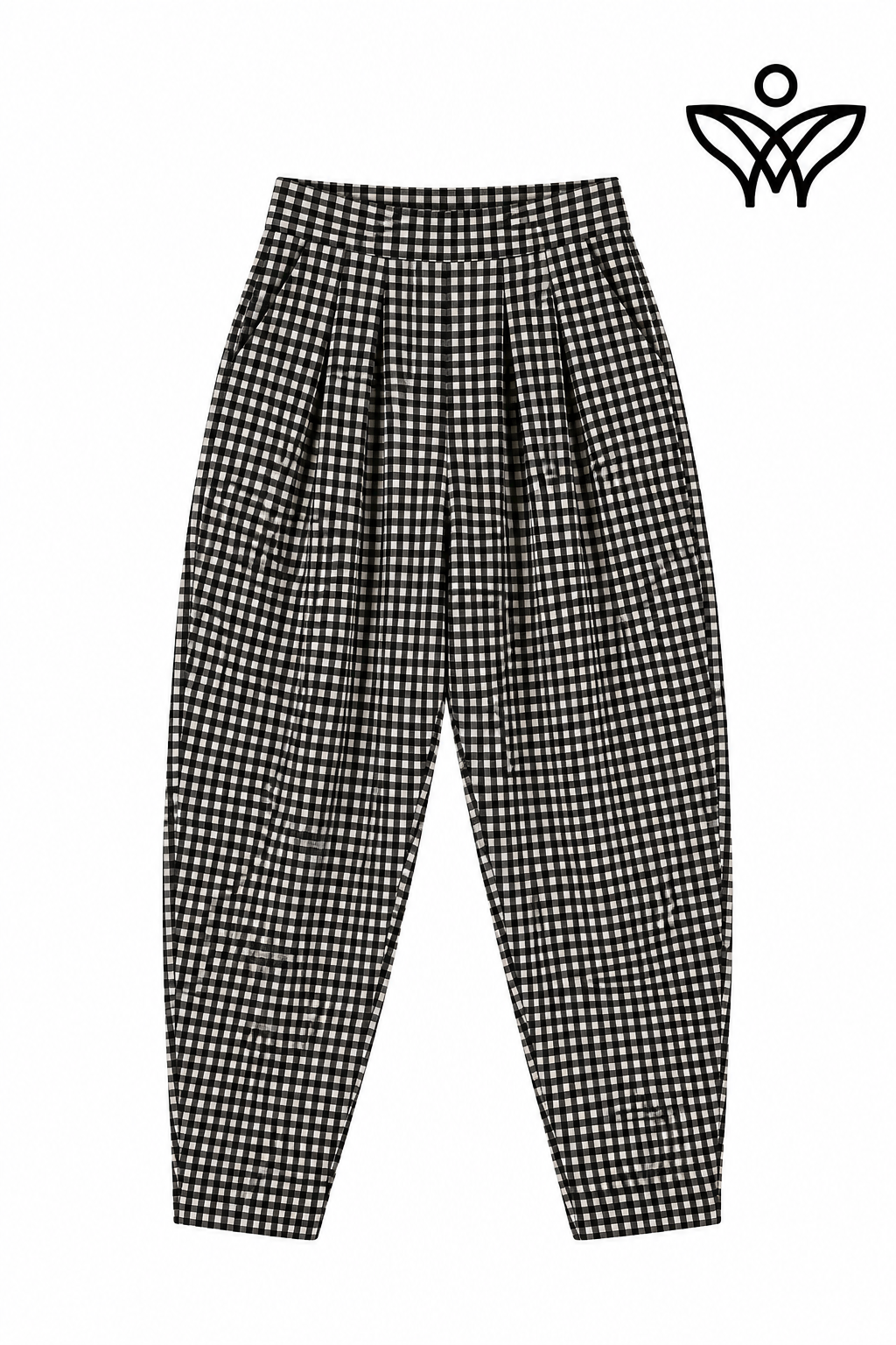 Pantalón balloon negro de cuadros vichy con cintura elástica
