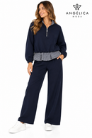 Conjunto de mujer azul marino de algodón con sudadera de cuadros y pantalón ancho