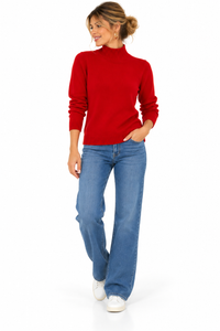 Jersey rojo de mujer con cuello perkins de punto suave