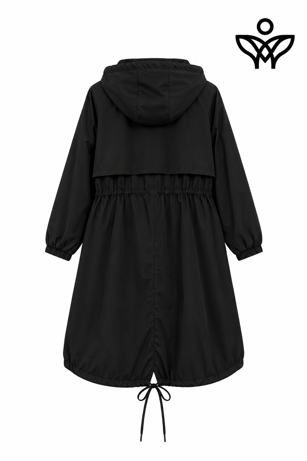 Trench gabardina negra con capucha, cintura ajustable y bolsillos