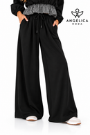 Conjunto de mujer negro de algodón con sudadera de cuadros y pantalón ancho