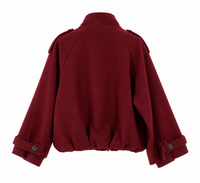 Chaquetón de paño burdeos para mujer, forrado y con botones