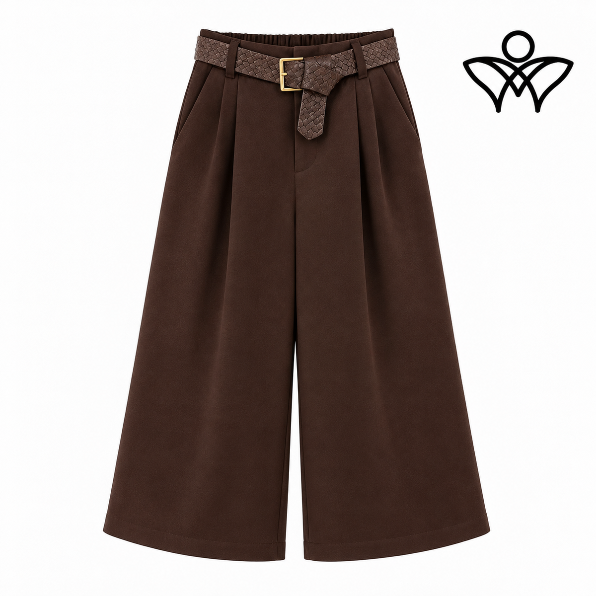 Bermuda pantalón ancho marrón chocolate de paño con cinturón