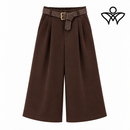 Bermuda pantalón ancho marrón chocolate de paño con cinturón