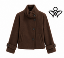 Chaqueta corta de paño marrón chocolate con cuello mao y botones