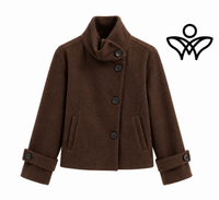 Chaqueta corta de paño marrón chocolate con cuello mao y botones