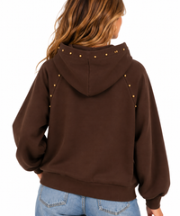Sudadera de mujer marrón chocolate con capucha y detalles dorados