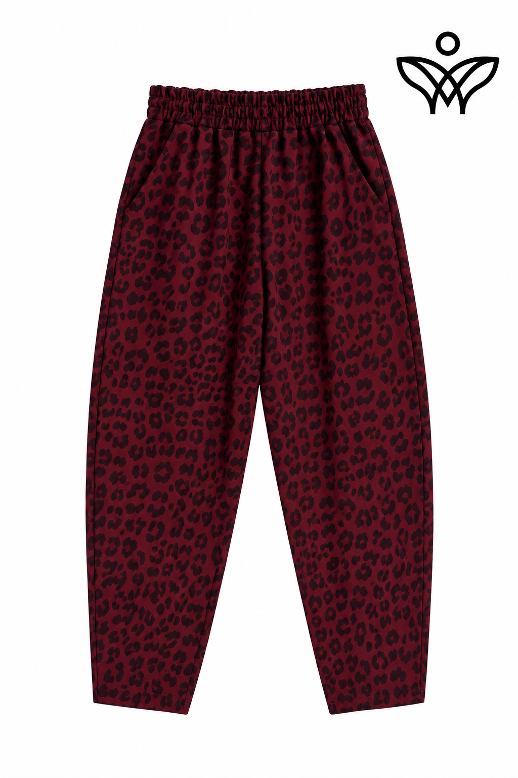 Pantalón balloon animal print burdeos con cintura elástica y bolsillos