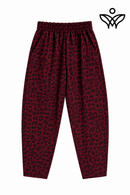 Pantalón balloon animal print burdeos con cintura elástica y bolsillos