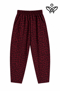 Pantalón balloon animal print burdeos con cintura elástica y bolsillos