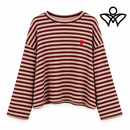 Sudadera de rayas burdeos y beige con corazón rojo de algodón