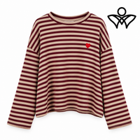 Sudadera de rayas burdeos y beige con corazón rojo de algodón