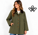Chaqueta parka verde militar con cuello de pana marrón chocolate