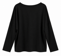 Sudadera de mujer negra de algodón con cuello pico y bolsillo con tachuelas plateadas