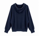 Sudadera de mujer azul marino con capucha y tachuelas doradas