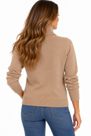 Jersey de punto beige para mujer con cuello alto vuelto