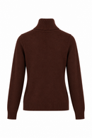 Jersey de punto marrón chocolate para mujer con cuello alto vuelto