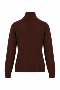 Jersey de punto marrón chocolate para mujer con cuello alto vuelto