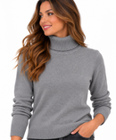 Jersey de punto gris para mujer con cuello alto vuelto