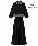 Conjunto de mujer negro de algodón con sudadera de cuadros y pantalón ancho