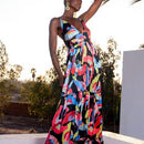 Vestido largo estampado satinado tropical multicolor