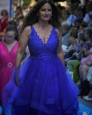 Vestido largo azulón con tul y brillo