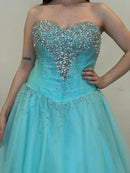 Vestido fiesta largo tul princesa con can can verde agua