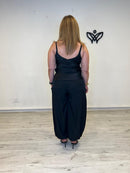 Pantalón Bombacho Negro de Pinzas con Cintura Elástica