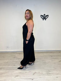 Pantalón Bombacho Negro de Pinzas con Cintura Elástica
