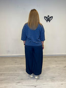 Sudadera Azul de Rayas con Manga Tres Cuartos