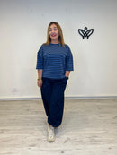 Sudadera Azul de Rayas con Manga Tres Cuartos