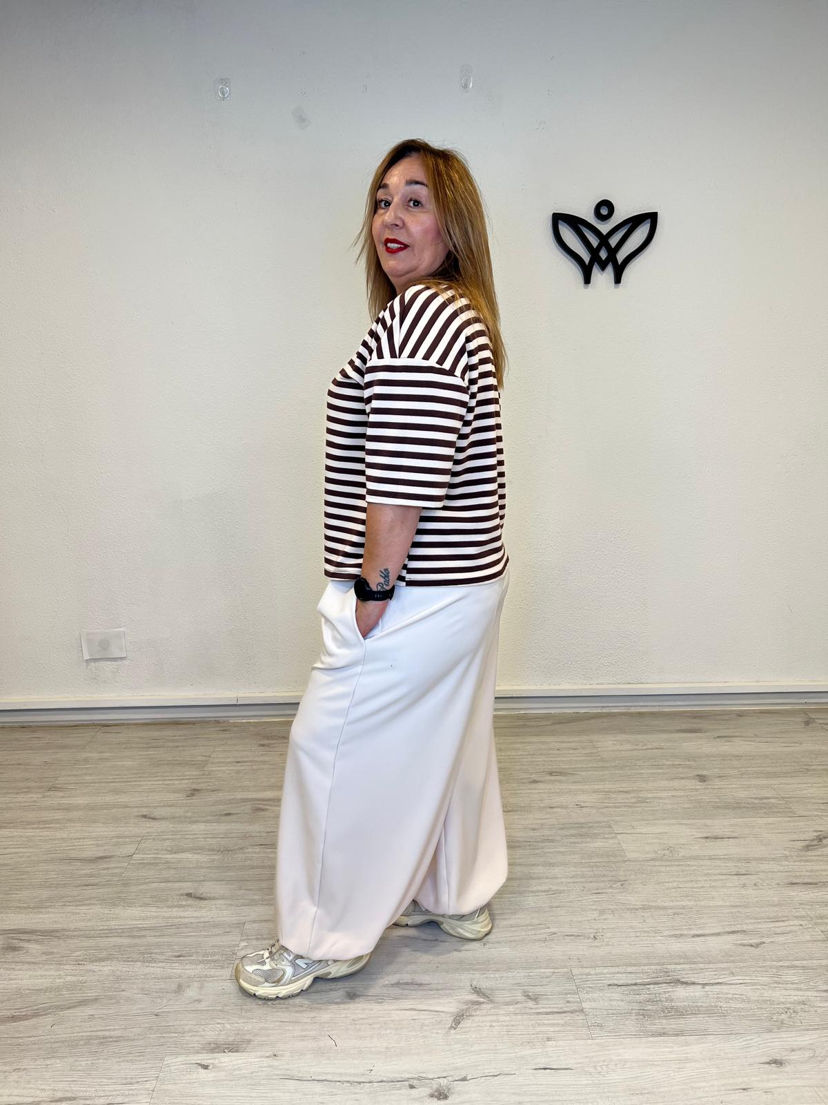 Pantalón de Pinzas Bombacho Beige con Cintura Elástica