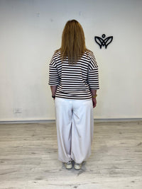 Pantalón de Pinzas Bombacho Beige con Cintura Elástica