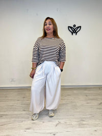 Pantalón de Pinzas Bombacho Beige con Cintura Elástica