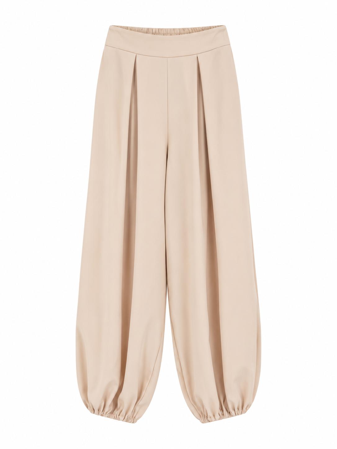Pantalón de Pinzas Bombacho Beige con Cintura Elástica