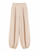 Pantalón de Pinzas Bombacho Beige con Cintura Elástica