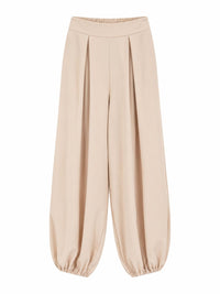 Pantalón de Pinzas Bombacho Beige con Cintura Elástica
