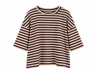 Sudadera de rayas beige y marrón de manga tres cuartos